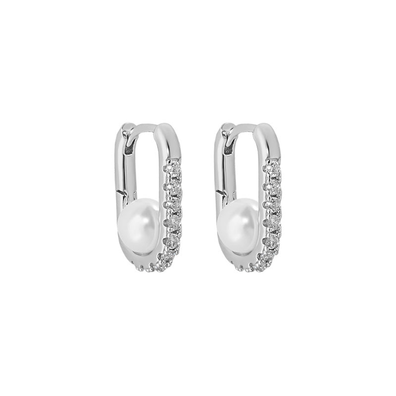 Evecoco Hoop Earrings With Zircon and Pearl