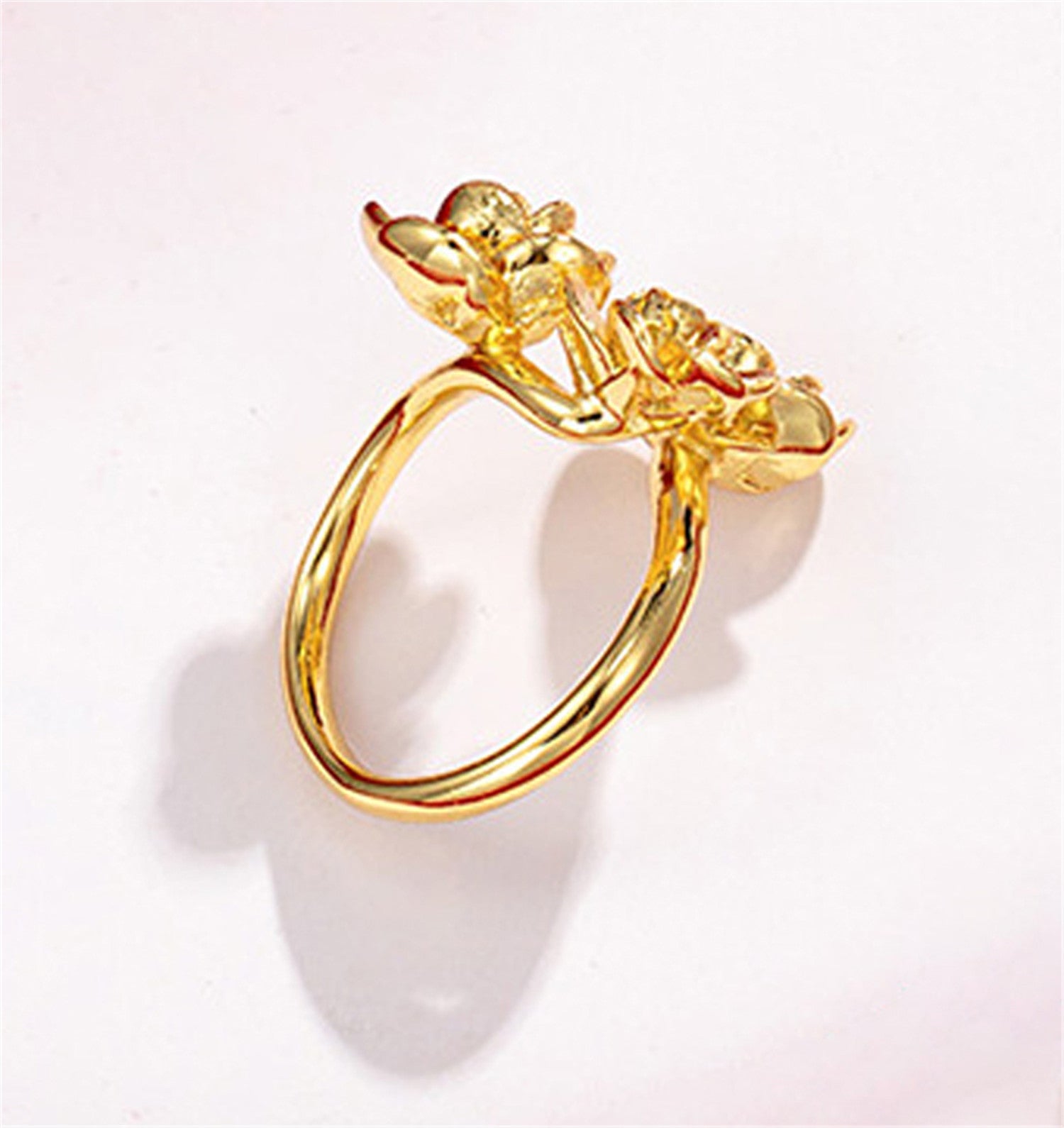 24k Gold Plating Flower Ring,French Elegance Vintage Open Ring,Rose Shape,Alluvial Gold
