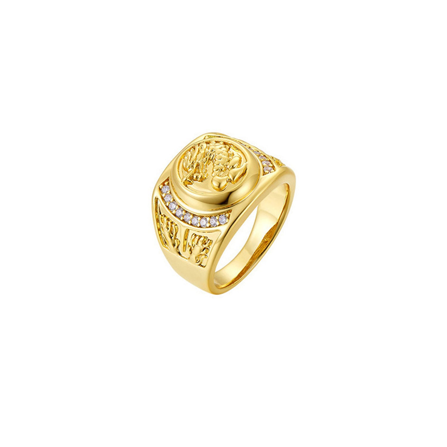 24K Gold Plated Men's Ring,Fashion And Liberal Feeling,Wide Surface Restore Ancient Ways