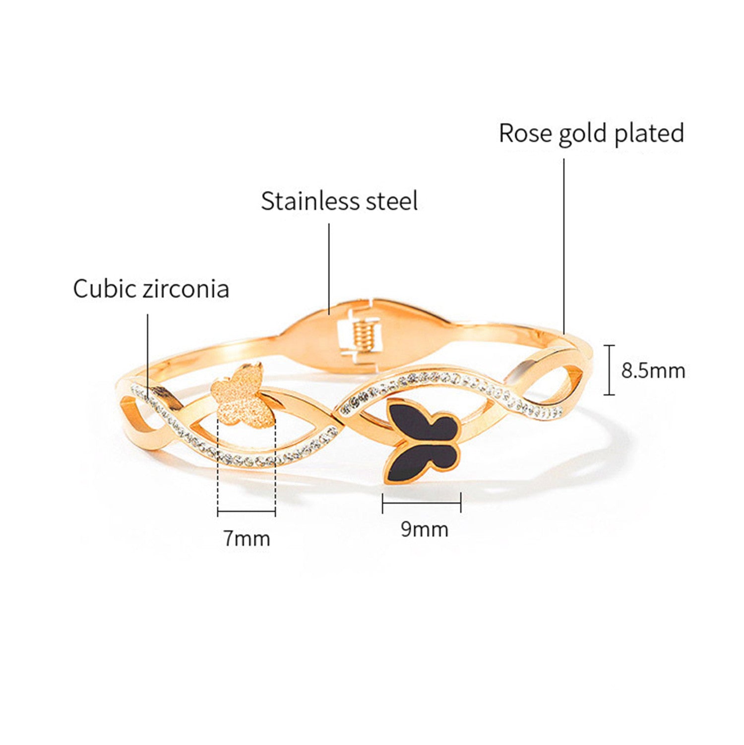 Cold Wind Bracelet,Hollowed Out Butterfly Design.Rose Gold Plated