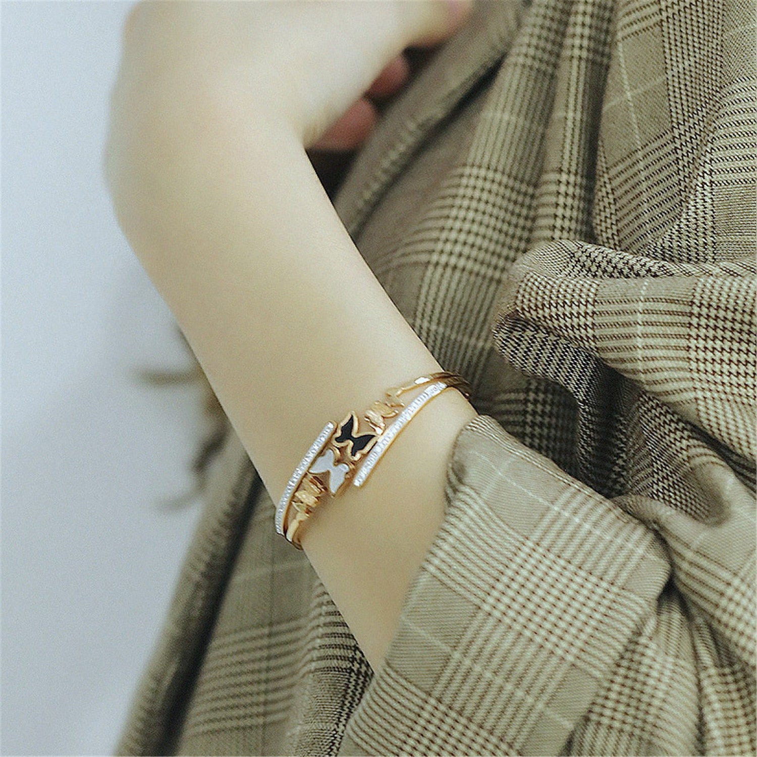 Creative Titanium Steel Bracelet,Cubic Zirconia,Butterfly Design For Girl