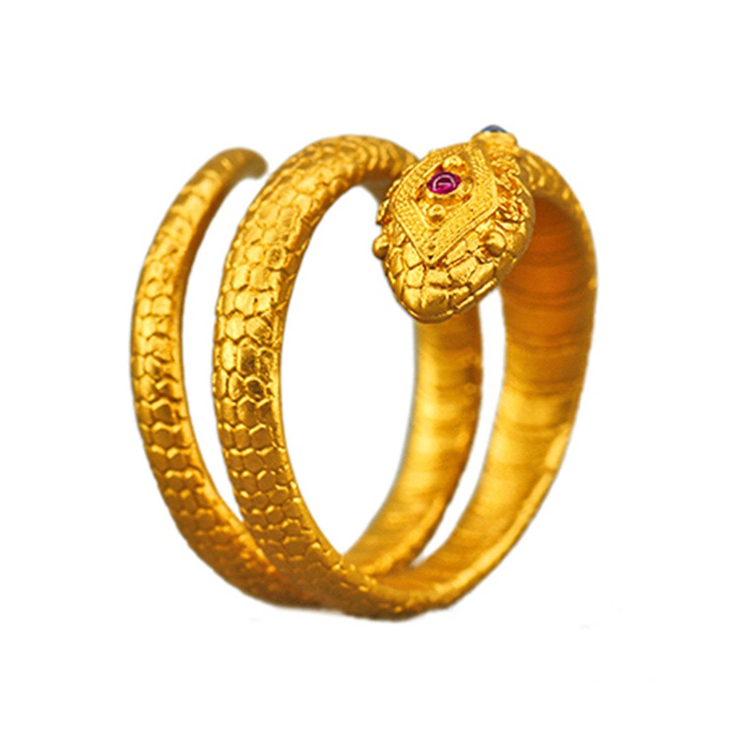 EVECOCO Full Gold Ring Hand Forging Filigree Inlay,Snake Shape,With Gemstone