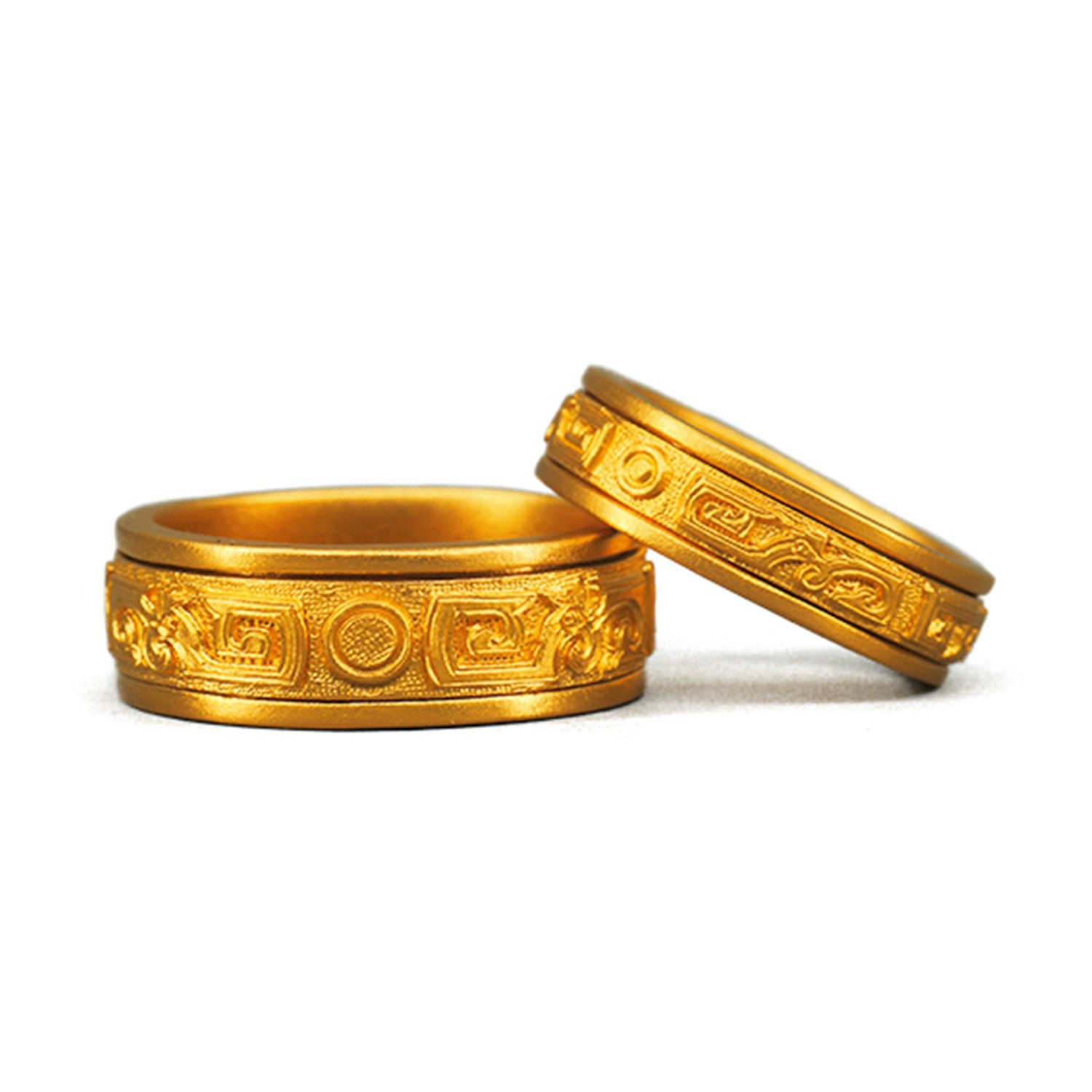 EVECOCO Full Gold Ring Hand Forging With Sculpted Reliefs,8mm Wide