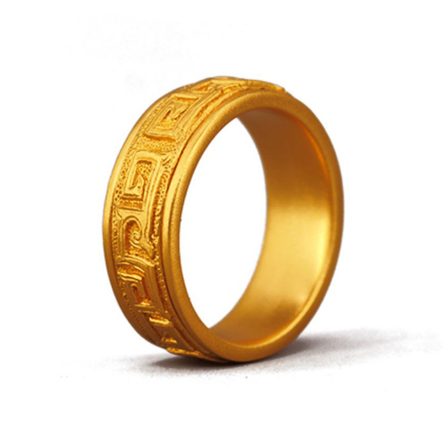 EVECOCO Full Gold Ring Hand Forging With Sculpted Reliefs,8mm Wide