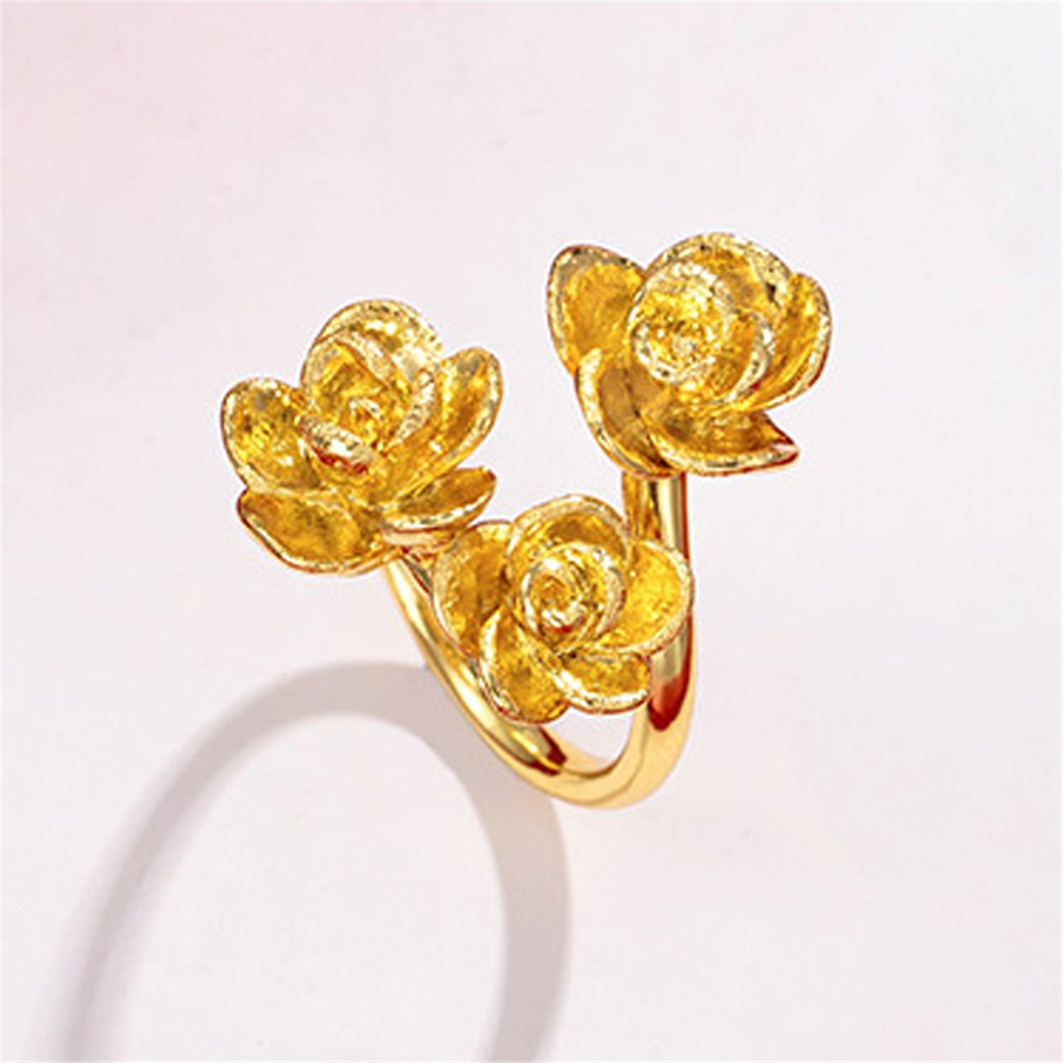 24k Gold Plating Flower Ring,French Elegance Vintage Open Ring,Rose Shape,Alluvial Gold