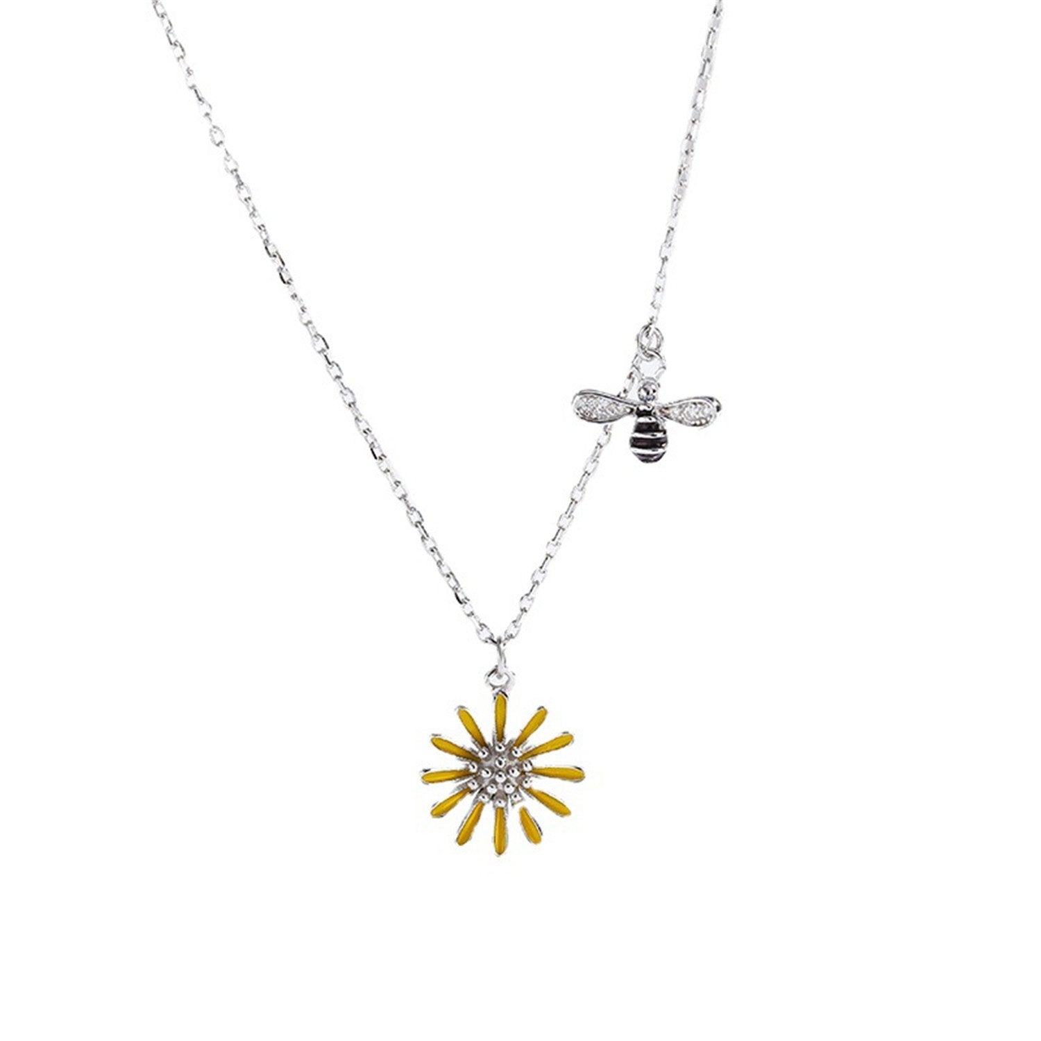 Daisy and Bee Pendant,s925 Silver,With Cubic Zirconia