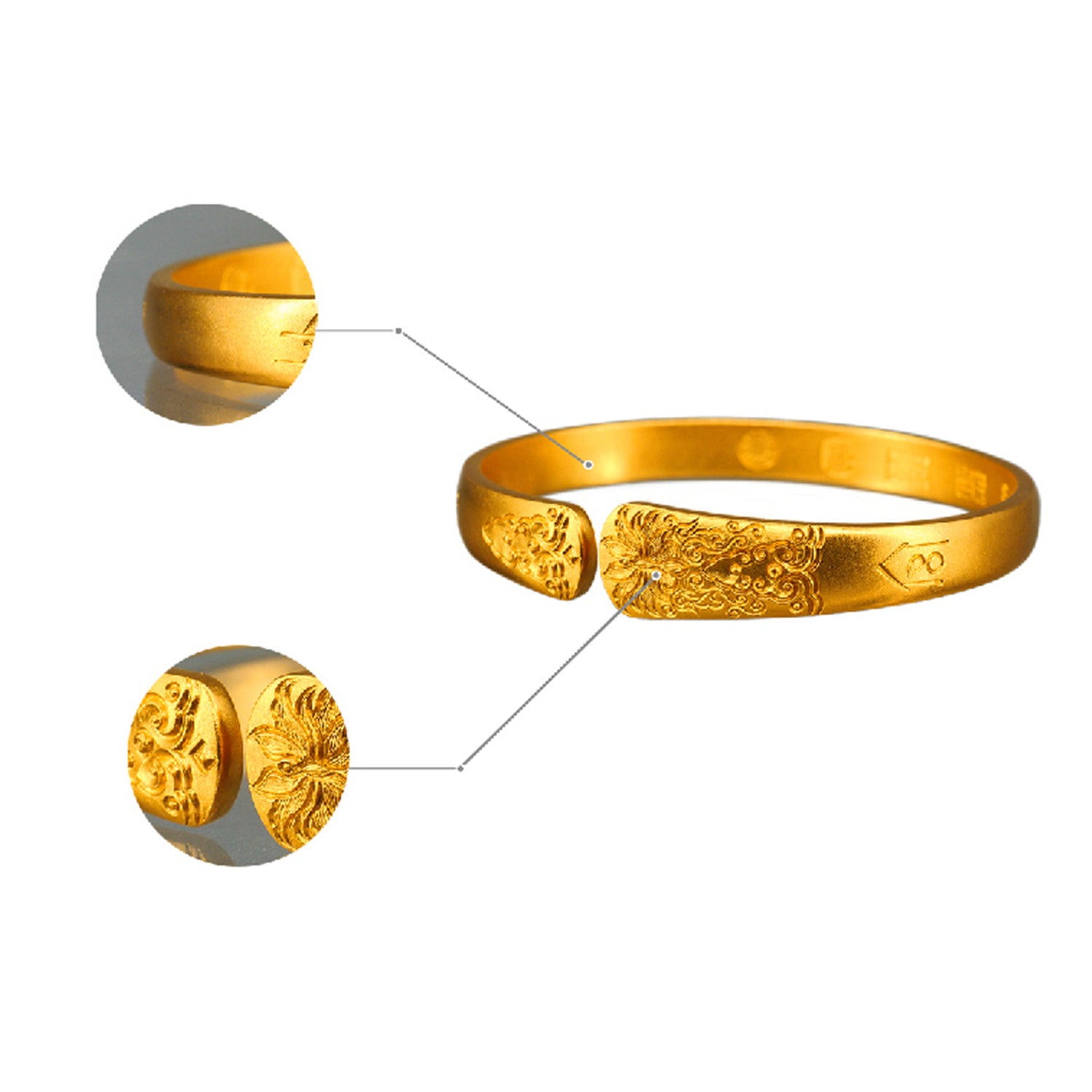 EVECOCO Full Gold Bracelet For Female,Flower Pattern,Hand Forging Elegant,55g