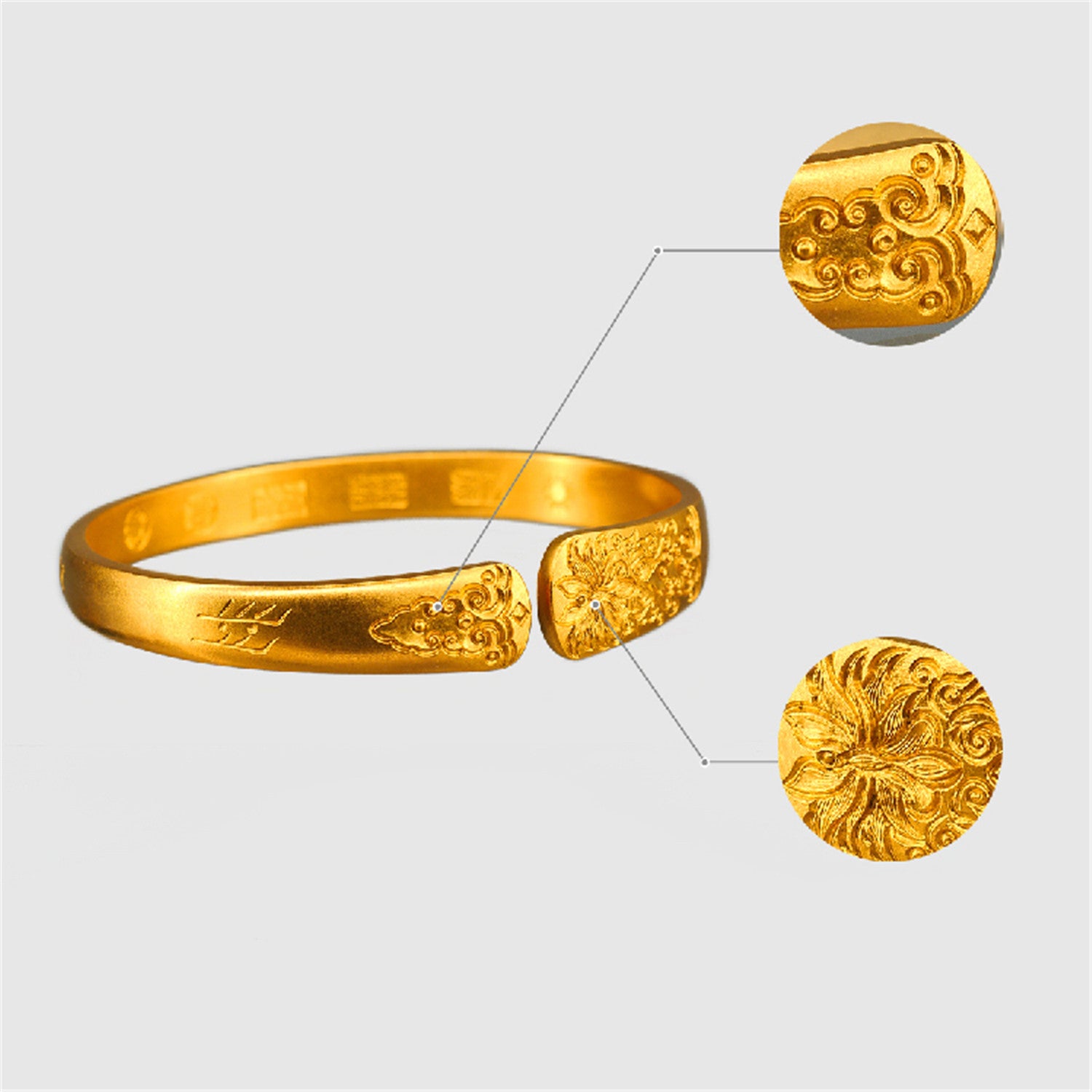 EVECOCO Full Gold Bracelet For Female,Flower Pattern,Hand Forging Elegant,55g