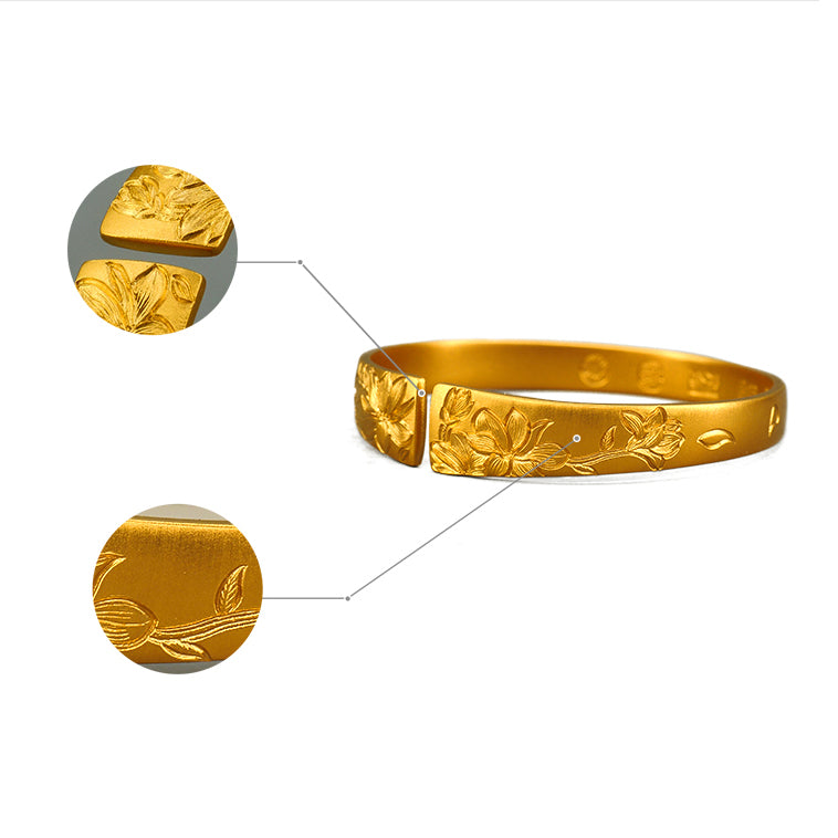 EVECOCO Full Gold Bracelet Hand Forging,Flower Pattern,50g