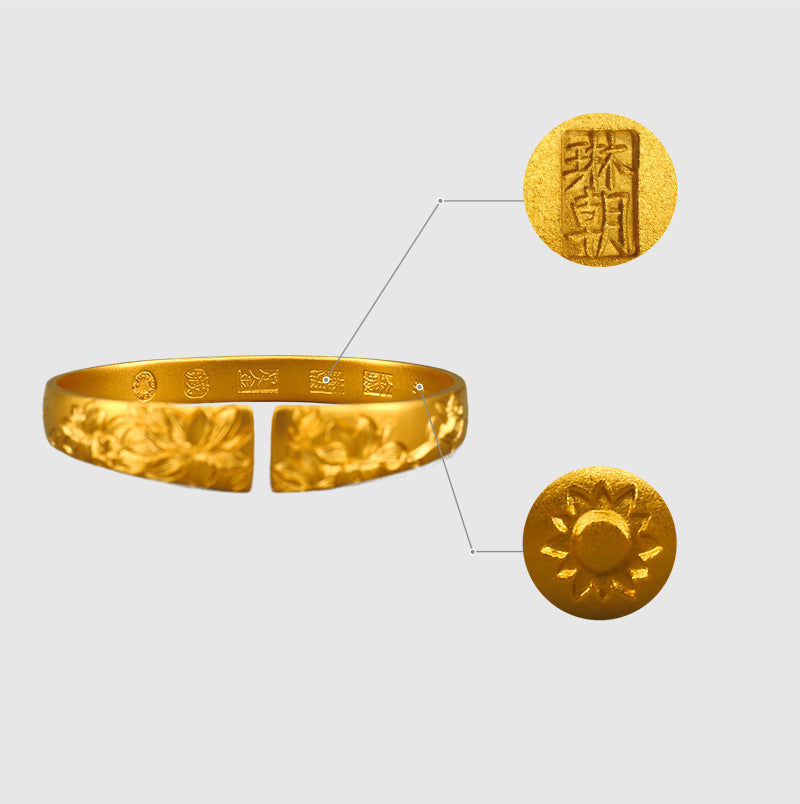 EVECOCO Full Gold Bracelet Hand Forging,Flower Pattern,50g