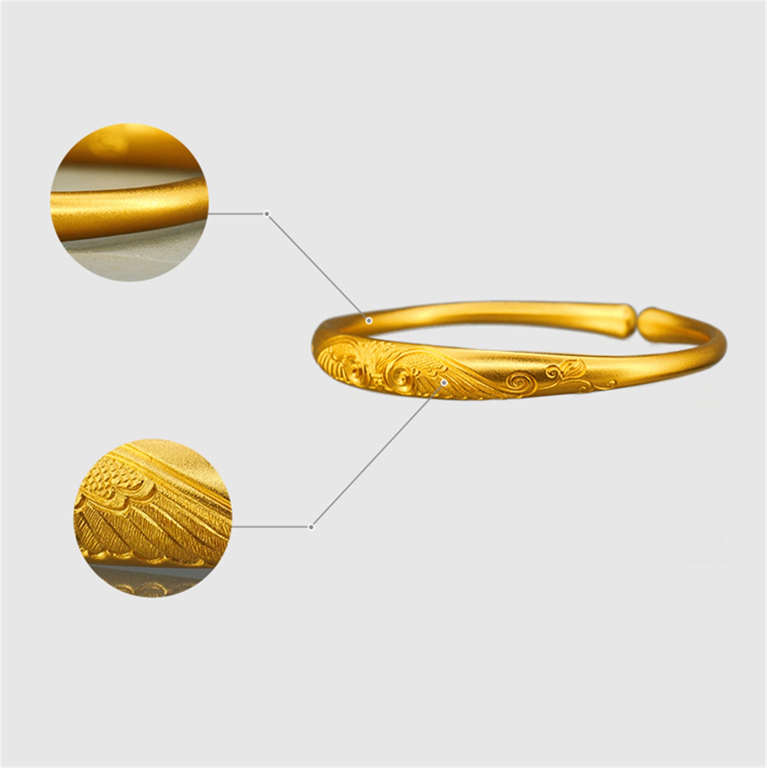 EVECOCO Full Gold Bracelet Hand Forging,Micro Relief Ancient Wing Pattern,40g