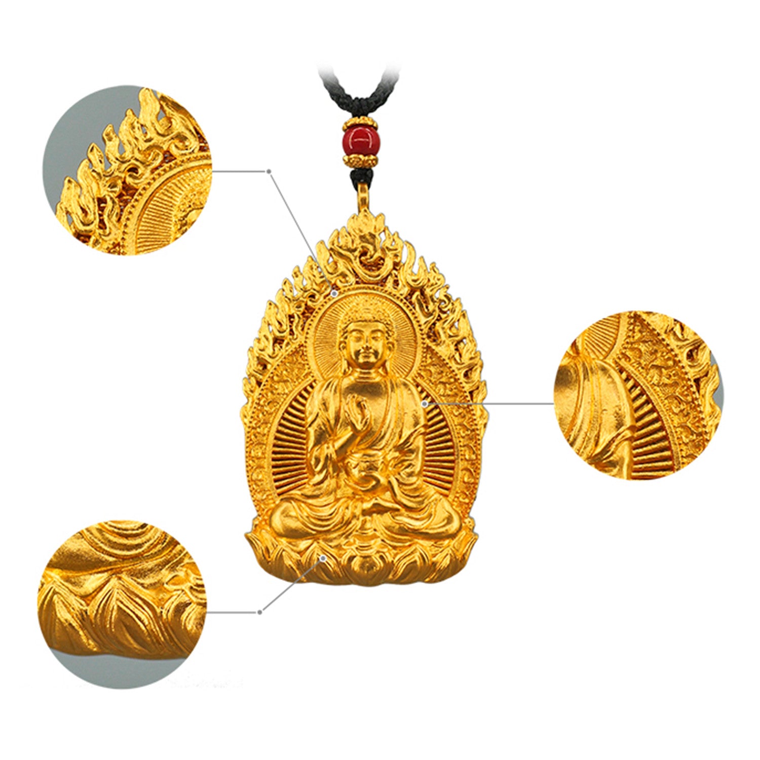 EVECOCO Full Gold Buddha Pendants,Hand Forging,Filigree,Fine Carving 55g