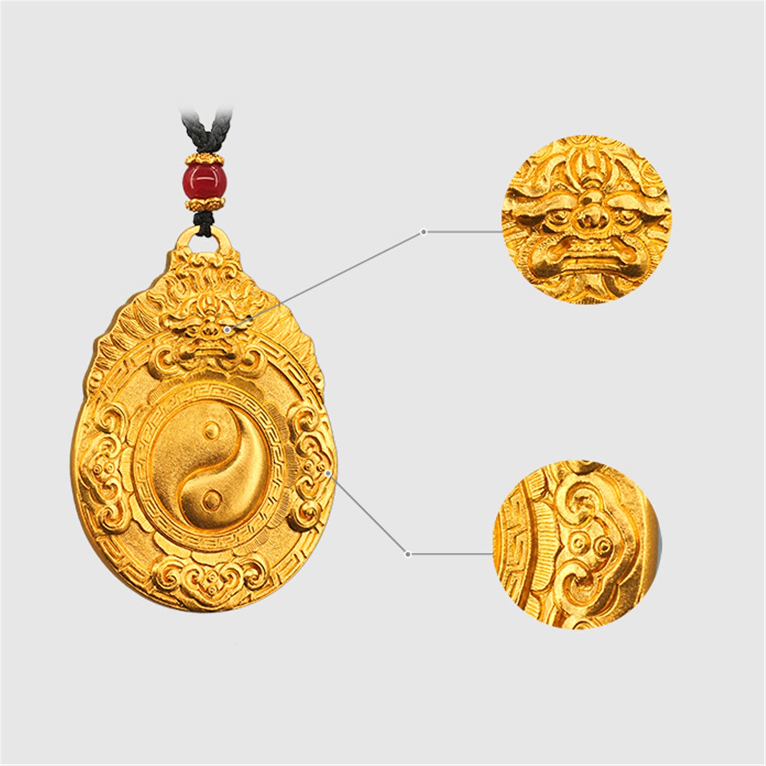 EVECOCO Full Gold Tai Chi Pendants,Hand Forging,Fine Carving 55g