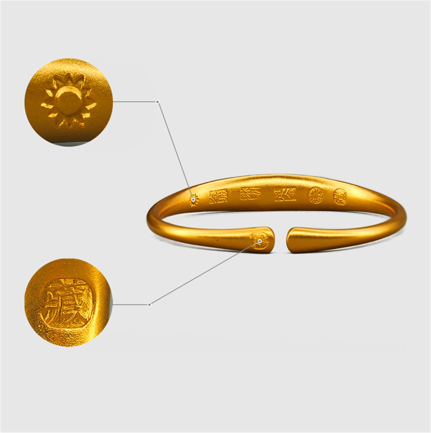 EVECOCO Full Gold Wedding Bracelet For Female,Lotus Pattern,Hand Forging,40g