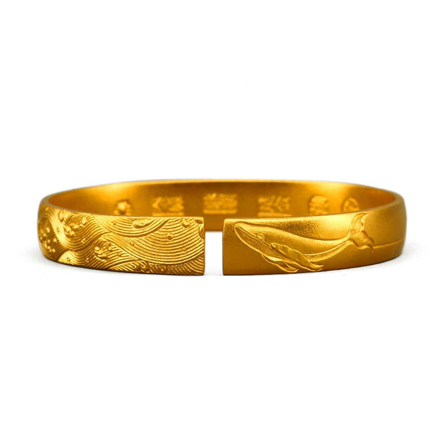 EVECOCO Ocean Pattern Full Gold Bracelet For Female,Hand Forging Micro Relief,55g