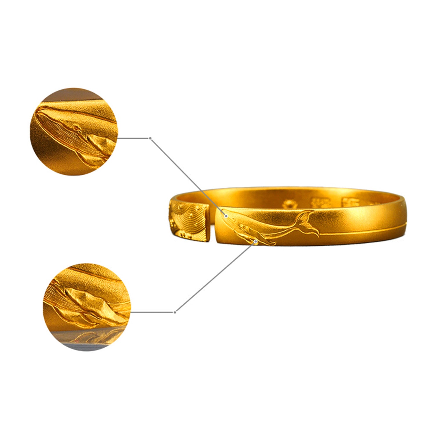 EVECOCO Ocean Pattern Full Gold Bracelet For Female,Hand Forging Micro Relief,55g
