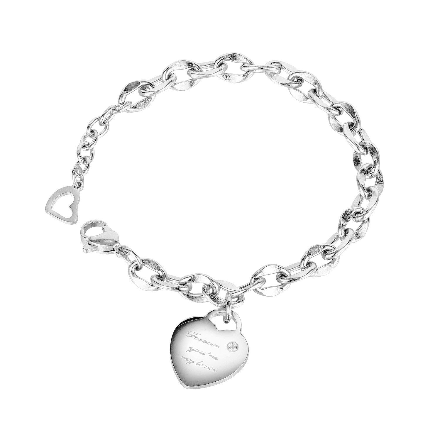 Heart Tag Bracelet,Titanium Steel,With Cubic Zirconia,Fashion