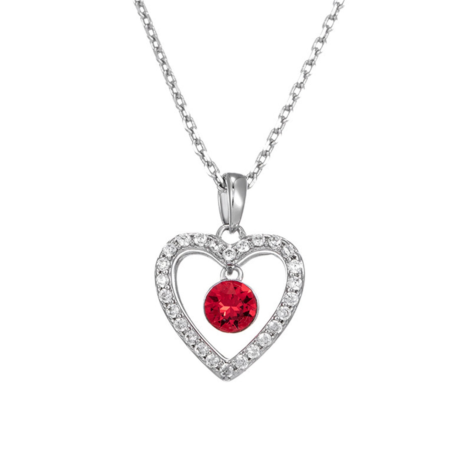 Love Heart Pendant,White Gold Plated,With Crystal