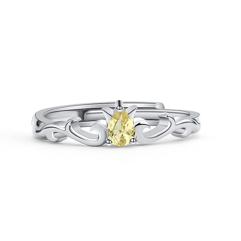 Lovers Ring,Frosted,With Crown Design and Yellow Zircon