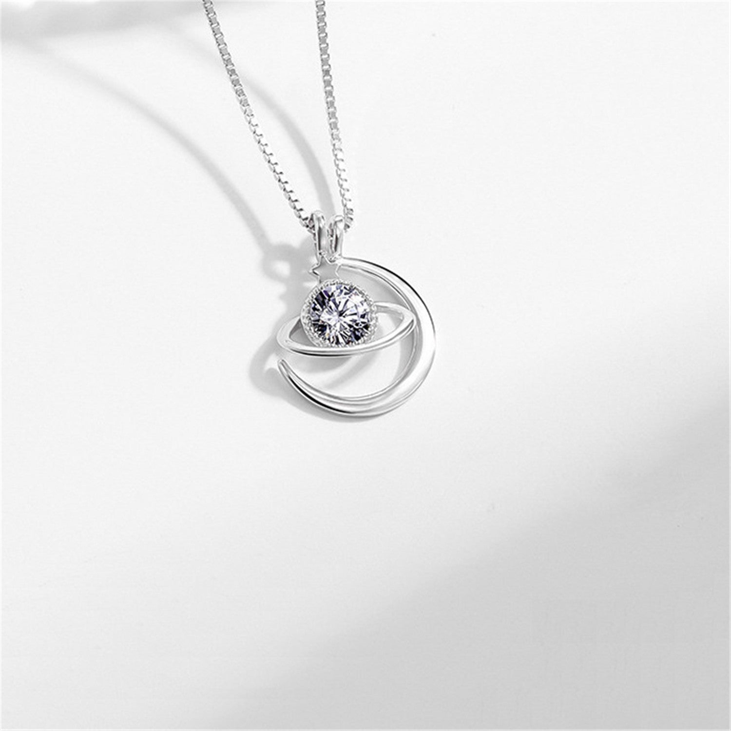 Moon and Star Pendant,s925 Silver,With Double Layer Cubic Zirconia